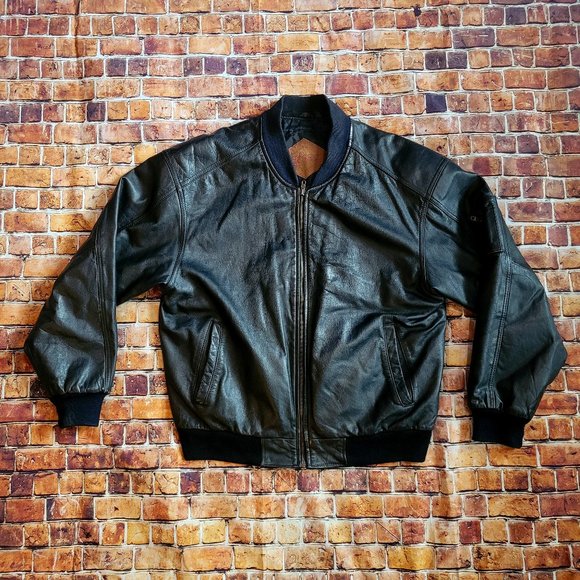 weekends Other - Vintage Men's 'Weekends' Black Genuine Leather Bomber Jacket